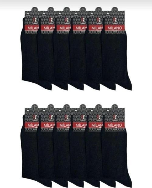 12 Adet Süper Ekonomik Siyah Renk Erkek Pamuklu Çorap, Uzun Desensiz Pamuklu Çorap