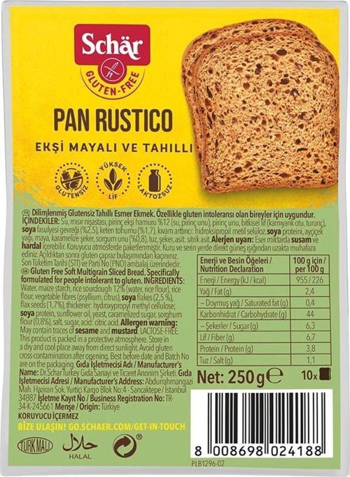 Rustico Glutensiz Lifli Ekmek 250 Gr (8 Adet)