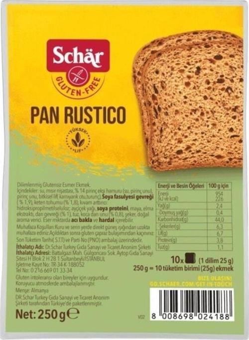 Glutensiz Pan Rustico Lifli Ekmek 250 Gram