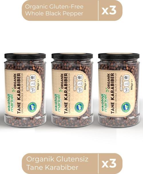 Organik Glutensiz Tane Karabiber 80 Gr X3 / Organic Gluten-Free Whole Black Pepper 80 Gr X3