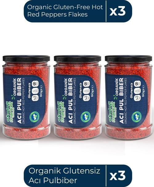 Organik Glutensiz Acı Pulbiber 80 Gr X3 / Organic Gluten-Free Hot Red Pepper Flakes 80 Gr X3