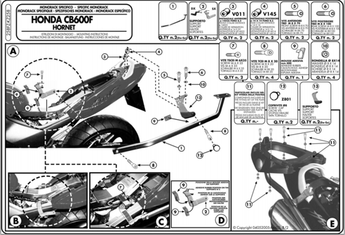 KZ258 HONDA 600 HORNET (03-06) Arka Çanta Tasiyici