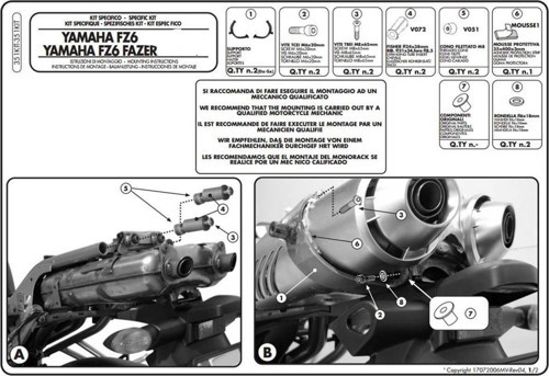 351KIT YAMAHA FZ6-S2- FAZER 600 -(04-11) Yan Çanta Taşıyıcı Kit