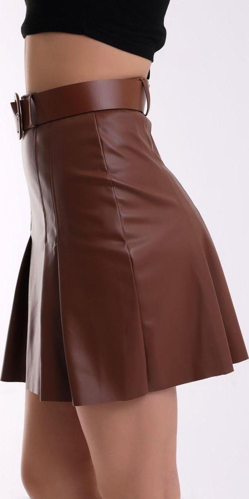 Deri Etek Pensli Pileli / Artıfıcıal Leather Skırt Pleated