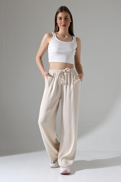 Baggy Model Saten Pantolon /Geniş Paça Dokulu Saten Pantolon
