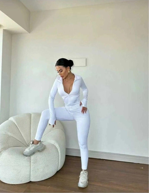 Kadın Dalgıç Polarlı Likralı Spor Günlük Tulum Önden Fermuar Detaylı Uzun Kol Parmak Geçmeli Model