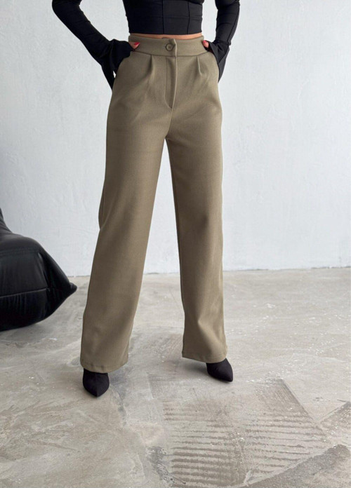 Kadın Kaşe Pantolon Geniş Paça Baggy Yüksek Bel Maxi