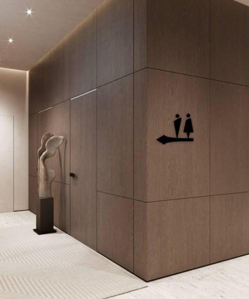 Siyah WC Sol Ok İşaretli Yönlendirme Levhası