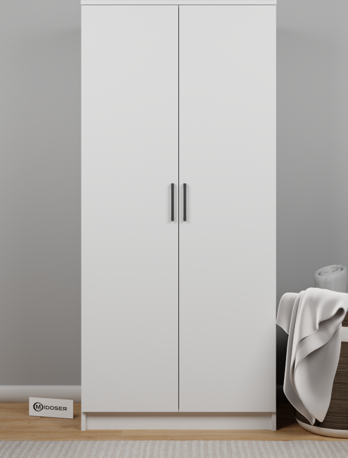 Kardelen Serisi 80 Cm Mat Beyaz 2 Kapılı 4 Raflı Elbise Dolabı