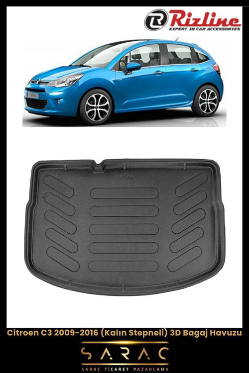 Citroen C3 2009-2016 (Kalın Stepneli) 3D Bagaj Havuzu