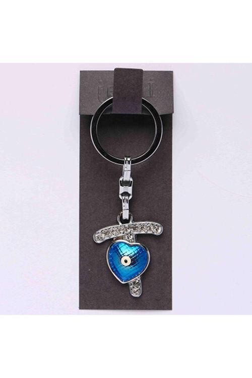 Nazar Boncuklu Krom Taşlı Harf Anahtarlık