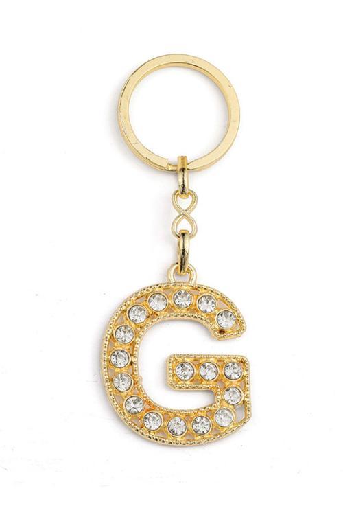 Harf Taşlı Şık Anahtarlık Gold G Harfi