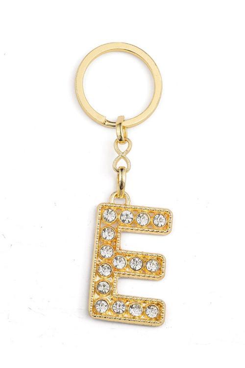 Harf Taşlı Şık Anahtarlık Gold E Harfi