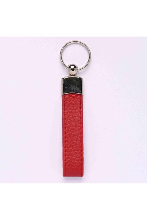 Deri Saplı Anahtarlık Kırmızı-Metal