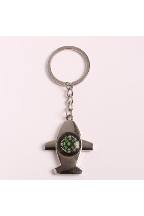 Pusulalı Uçak Tasarımlı Çelik Anahtarlık