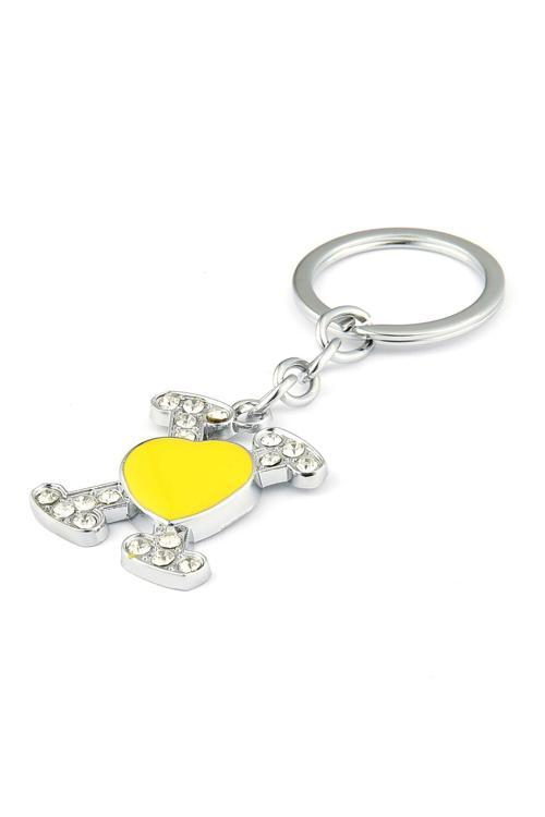 Sarı Kalp X Tasarımlı Taşlı Metal Anahtarlık ''Newlifepromosyon'' Mdl515