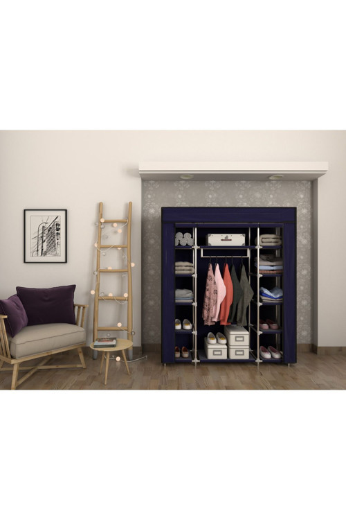 Kumaş Raflı Plastik Profilli Çift Yandan Raflı Bez Dolap Gardırop