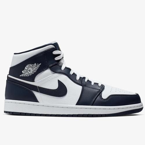 Air Jordan 1 MİD Erkek Sneaker Hakiki Deri Bilekli Spor Ayakkabı Beyaz Lacivert