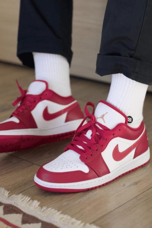 Air Jordan 1 Low Leather Sneaker Hakiki Deri Beyaz Kırmızı Erkek Spor Ayakkabı