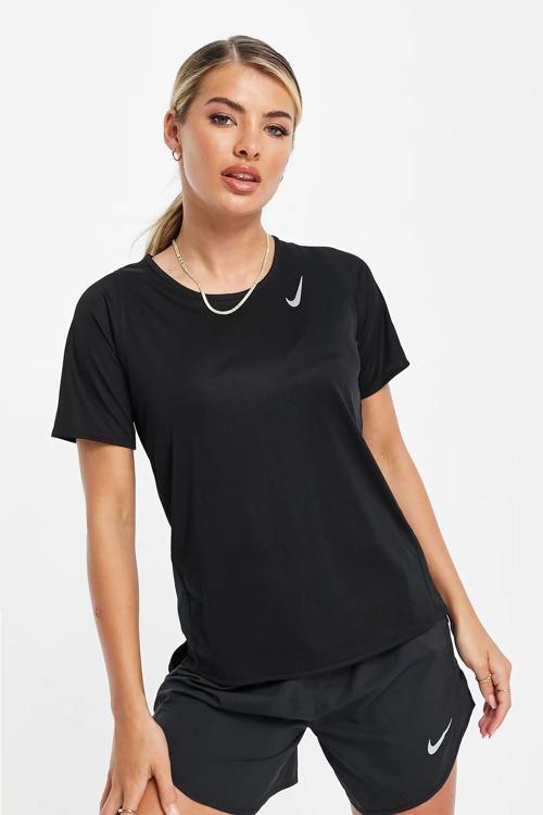 Running Dri Fit Race Signlet T-shirt Black Reflektörlü Kadın Koşu Tişörtü Siyah