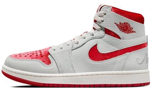 Air Jordan 1 Zoom Air MİD Sneaker Hakiki Deri Bilekli Spor Ayakkabı Gri Kırmızı
