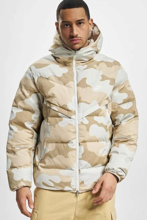 Sportswear Therma Fit Kamuflaj Erkek Kapüşonlu Mont Krem