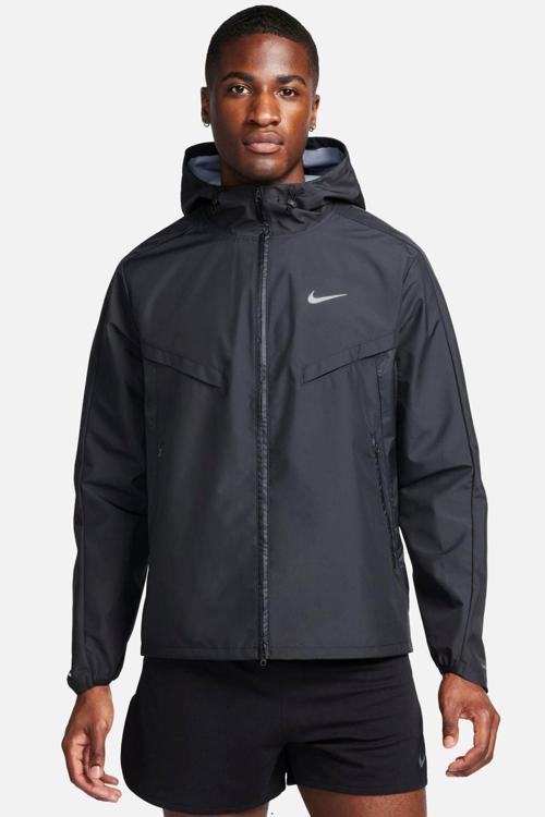 Running Storm Fit Windrunner Hoodie Jacket Erkek Su itici Kapüşonlu Reflektörlü Yürüyüş Koşu Ceketi Siyah