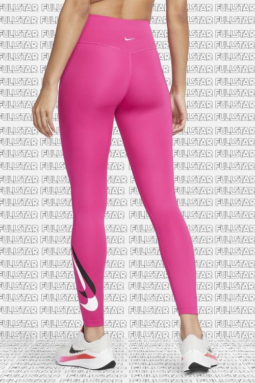 One Dri Fit Big Double Swoosh Leggings 7/8 Toparlayıcı 2 İç Cepli Pembe Tayt