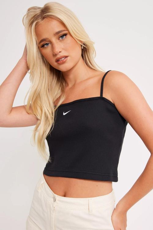 Sportswear Essential Ribbed Crop Top Tank Kadın Askılı Fitilli Crop Atlet Siyah