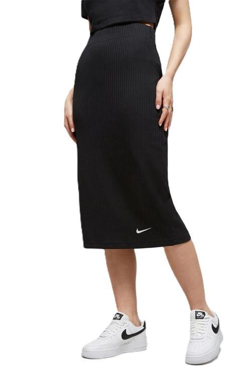 Sportswear Yüksek Belli Fitilli Jarse Kadın Eteği Siyah