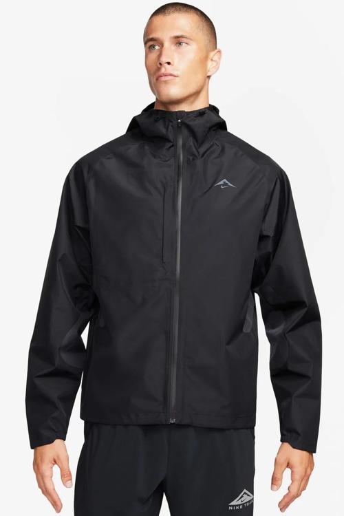Trail Running Grotex Packable Hoodie Erkek Su Geçirmez Kapüşonlu Çantaya Dönüşebilen Reflektörlü Koşu Ceketi Siyah