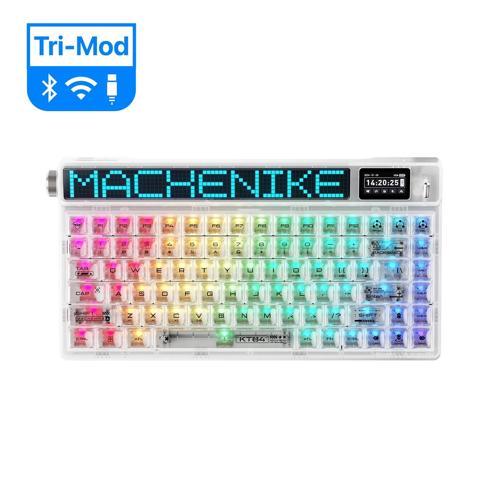 KT84-B84W Tri-Mode Gateron White Switch LCD RGB Beyaz İngilizce Gaming Klavye