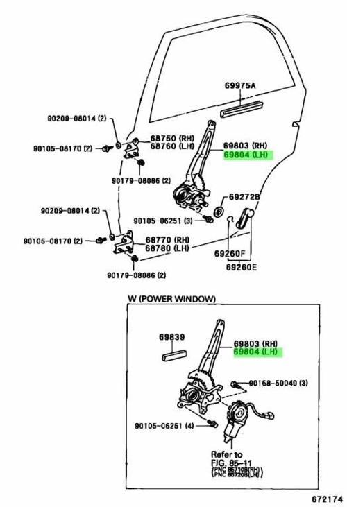 Cam Krikosu Corolla Manuel  98-02 Arka Sol (Oem No: 69840-12290)