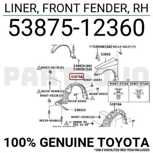 2002-2006 Toyota Corolla Zze121 Ön Çamurluk Davlumbazı Sağ (Lt-Ty6026) (Tw) (Adet) (Oem No:538751228