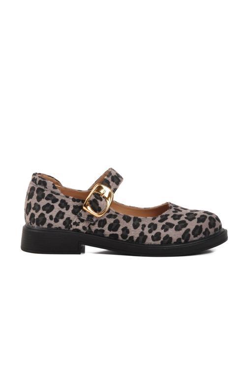 Gri Leopar Desenli Kemerli Kadın Babet 572407 Z