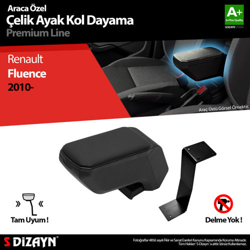 S-Dizayn Renault Fluence Kol Dayama Kolçak Çelik Ayaklı ABS Siyah 2010-2016 A+Kalite