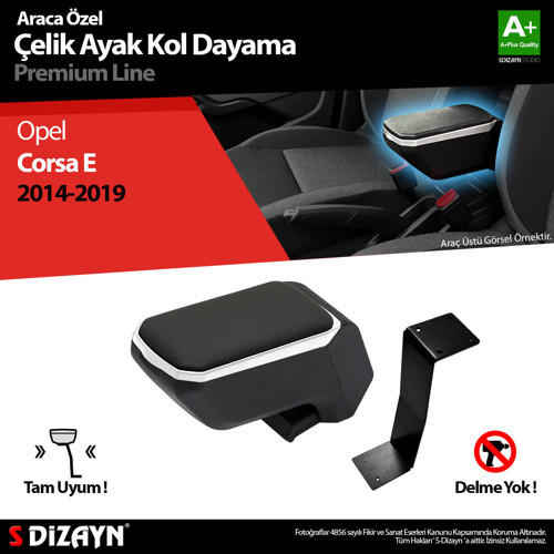 S-Dizayn Opel Corsa E Kol Dayama Kolçak Çelik Ayaklı ABS Gri 2014-2019 A+Kalite