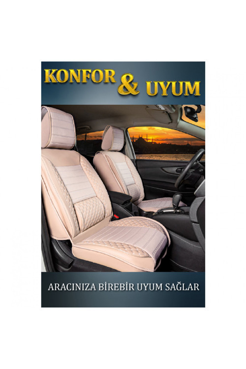 Fiat Doblo 2023+ 2+1 Parçalı Lüx Deri Oto Koltuk Kılıfı Ön Arka Takım Safir BEJ