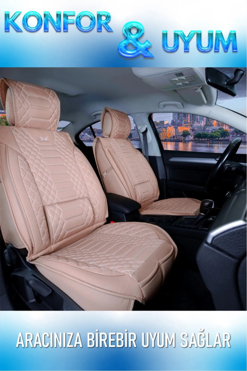 Fiat Fiorino Cargo 2+1 Parçalı Lüx Deri Oto Koltuk Kılıfı Ön Arka Takım Royal BEJ