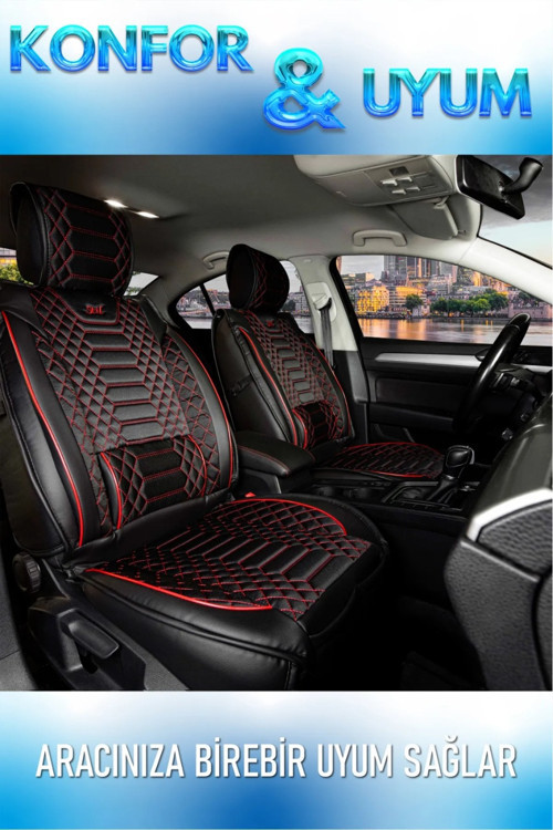Renault Kangoo Multix 2+1 Parçalı Lüx Deri Oto Koltuk Kılıfı Ön Arka Takım Royal SİYAH KIRMIZI