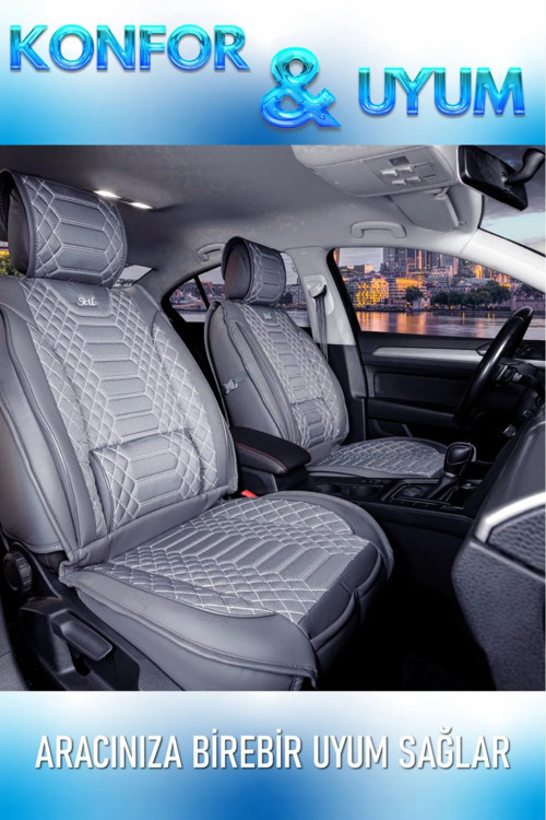 Ford Transit Connect 2+1 Parçalı Lüx Deri Oto Koltuk Kılıfı Ön Arka Takım Royal FÜME