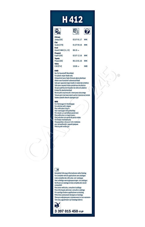 Silecek Süpürgesi Expert / Scudo / Jumpy 07Sonrası Arka H412 (400Mm) (Oem No: 3397015450)