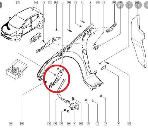 Renault Clıo- 4- Hb- 16/20; Ön Çamurluk Bağlantı Suportu Sağ (Uç Kısım) (Sac) (Eagle Body) (Oem No: 