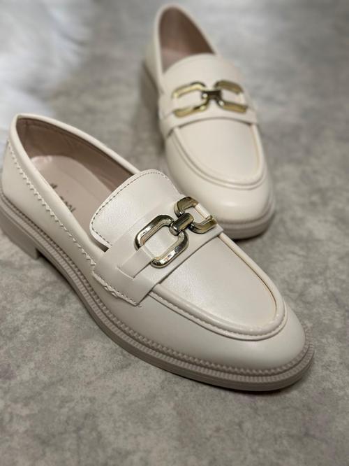 Günlük Kadın Loafer Klasik Alçak Topuklu Desenli Taban Zincirli Oval Burunlu Makosen Ayakkabı 100