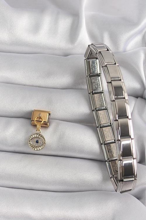 Zarif Kadın için Golden Çelik Zirkon Göz Bileklik