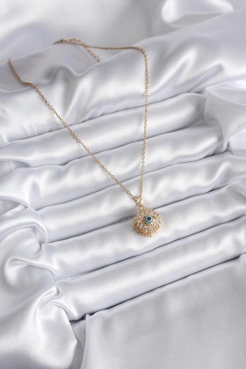 Zarif Kadın için Golden Çelik Zirkonlu Göz Tip Kolye