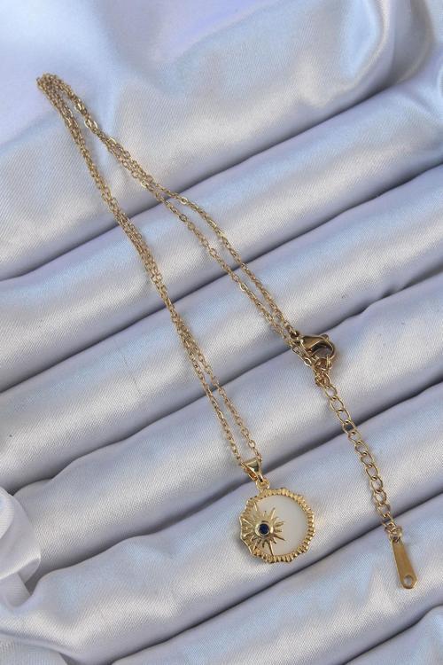 Zarif Kadın için Golden Çelik Zirkonlu Mineli Kutup Yıldızı Kolye