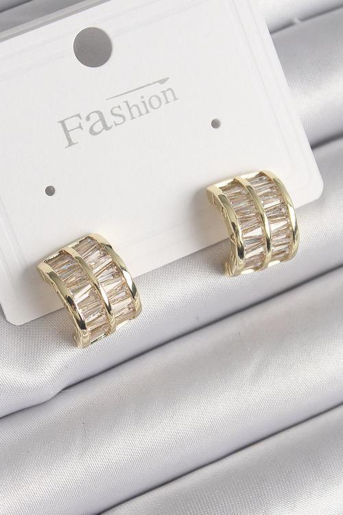 Zarif Kadın için Golden Pirinç Çift Sıra Zirkonlu Küpe