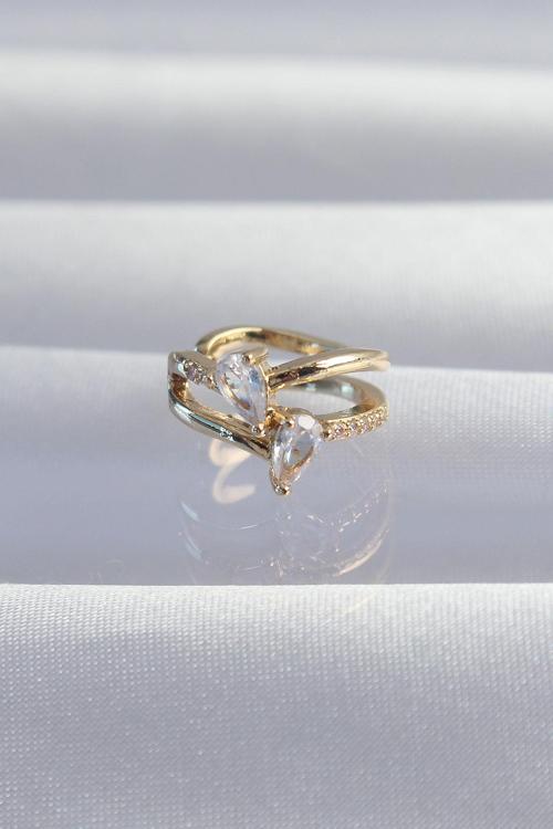 Zarif Kadın için Golden Pirinç Zirkonlu Damla Earcuff Küpe