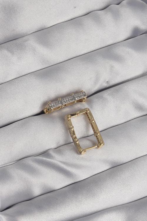 Zarif Kadın için Golden Pirinç Zirkonlu Dikdörtgen Seranay Küpe